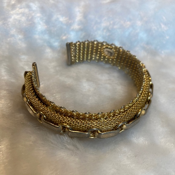 VTG Signed HOBE’ Gold Mesh & Silver Link Cuff Bracelet - Picture 3 of 5
